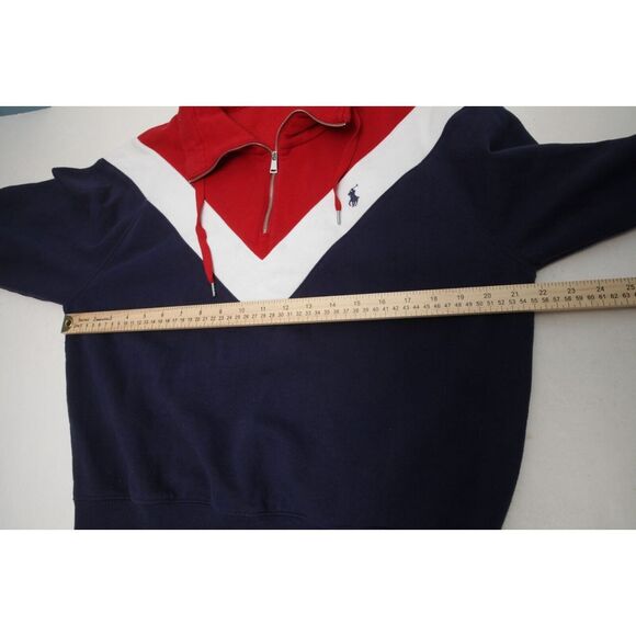 Polo Ralph Lauren Sweater Womens Medium Red White Blue 1/4 Zip Colorblock - Picture 7 of 9